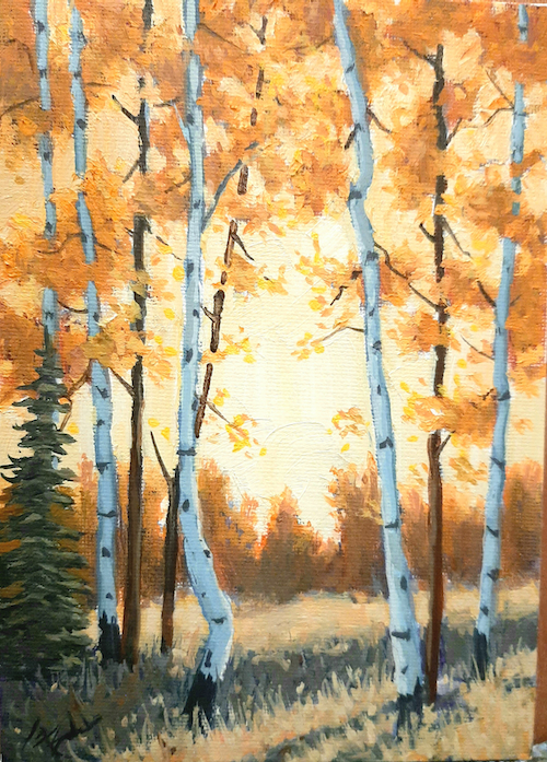 Sunnyside Aspens 7x5 $230 at Hunter Wolff Gallery